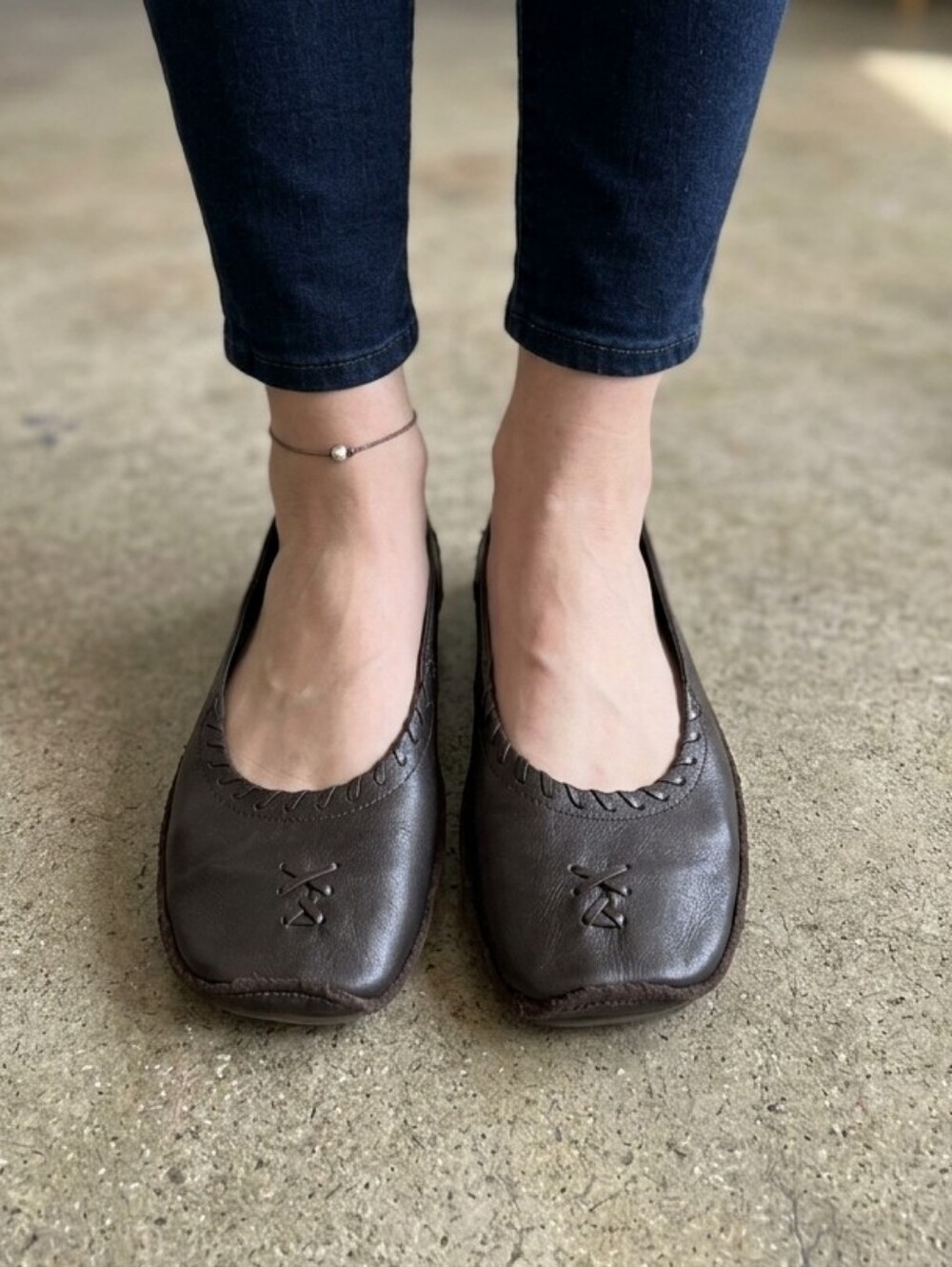 Soul of Africa Dark Brown Leather Square Toe Flats Euro 40